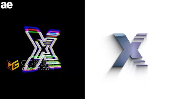 游戏科技企业故障LOGO金属感标志片头-AE模板