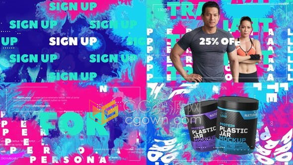 墨水图案时髦多彩设计健身房锻炼训练体育运动视频片头-AE模板