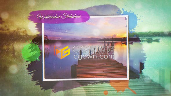 非常美丽的水彩画风格手绘笔触晕开效果图片相册水墨幻灯片-AE模板下载