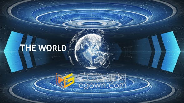 未来科技感网络线条元素翻转地球仪动画演示技术标志片头-AE模板