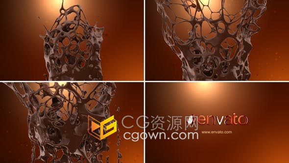 3D奇妙流体动画巧克力飞溅揭示品牌LOGO片头-AE模板