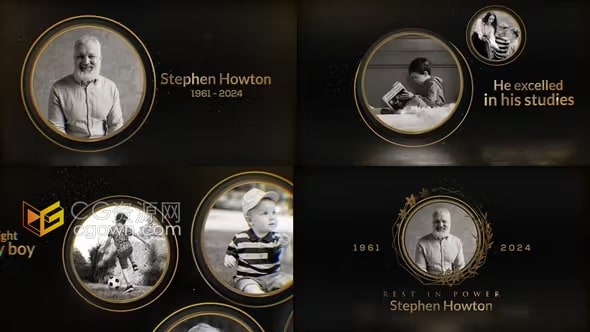 追悼会颁奖纪念活动黑白照片视频相册制作AE模板