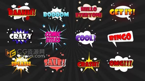 AE模板-12个卡通漫画海报动画文本标题