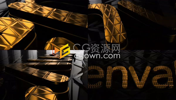 黑色菱形表面背景金色3D标志菱格凹凸面元素LOGO片头-AE模板下载