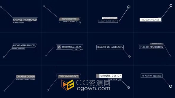 AE模板-线条呼出标题干净标注信息描述目标文本文字调用动画Call Outs