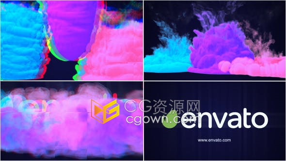 Glitch Smoke Logo彩色烟雾香气流体模拟故障LOGO动画片头-AE模板