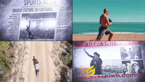 视频转换成完整报纸页面复古报纸冻结特色效果动画宣传幻灯片-AE模板下载