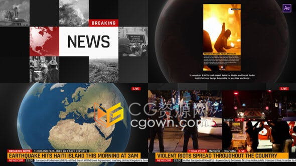 适应广播网络移动新闻图形多平台新闻图形工具包-AE模板