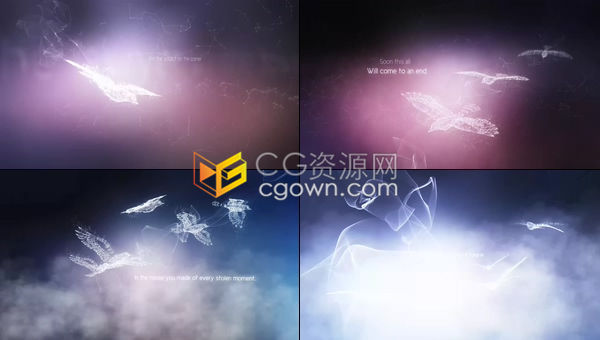 轻盈羽毛雅致的飞鸟形象栩栩如生展翅飞翔演绎独特的粒子标题宣传片背景-AE模板