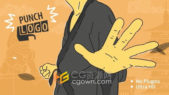 AE模板-卡通武术艺术形象人物拳击揭示空手道武术文化电影表演LOGO片头