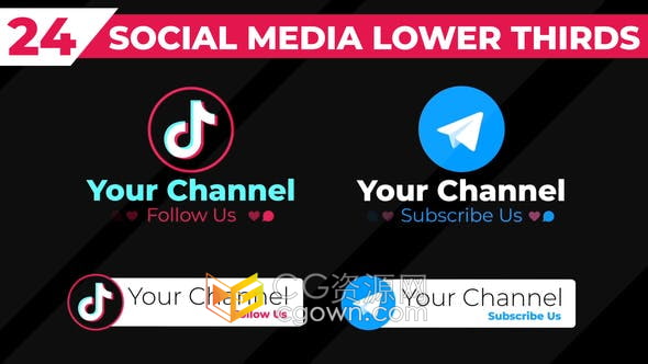 AE模板-现代社交媒体图标元素下三分之一字幕条动画