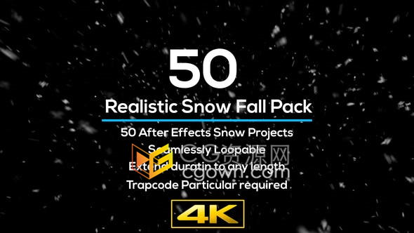 50 Realistic Snow Falls逼真瀑雪雪花VFX特效合成素材-AE模板