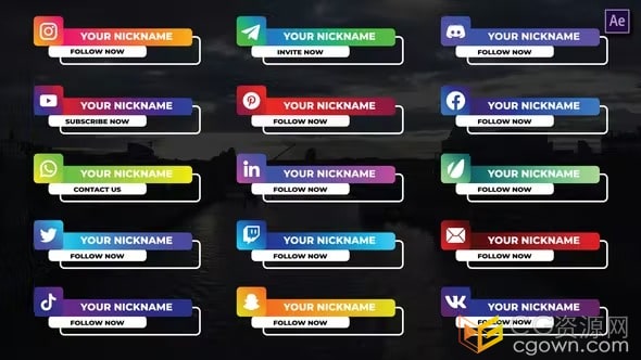 AE模板-15个现代社交媒体下三分之一标题文本字幕条动画