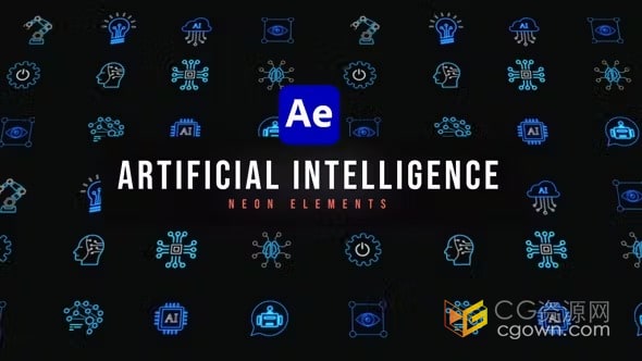 13个Ai霓虹灯图标科技动画图标元素-AE模板下载