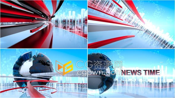 News Time 3D地球仪新闻24小时电视广播设计视频片头-AE模板