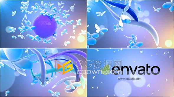 蝴蝶飞舞生长3D图形动画视频片头LOGO演绎效果-AE模板