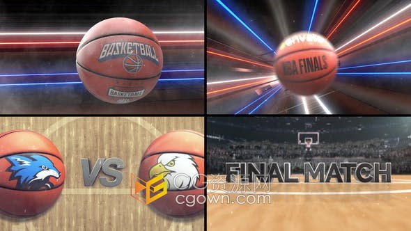 AE模板-穿越光束隧道的3D篮球标志展示体育赛事包装片头