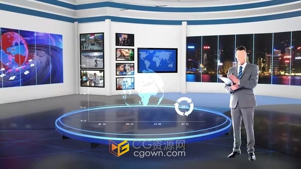 E3D插件制作三维虚拟工作室新闻演播室-AE模板