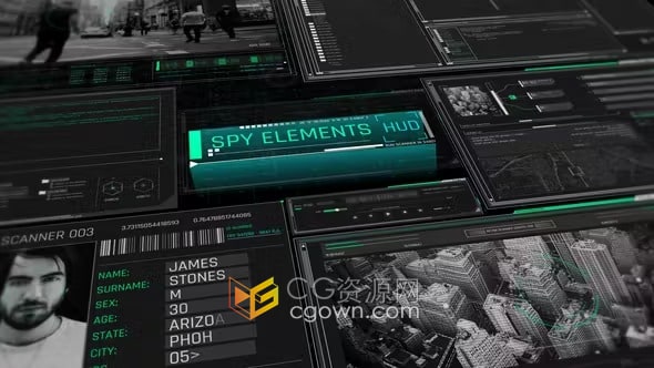 3D高科技军事科幻hud黑客攻击间谍元素图形动画-AE模板