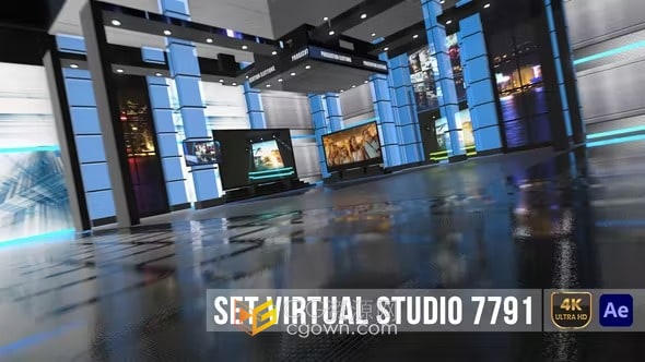 新闻广播虚拟工作室电视演播室AE模板Virtual Studio 7791