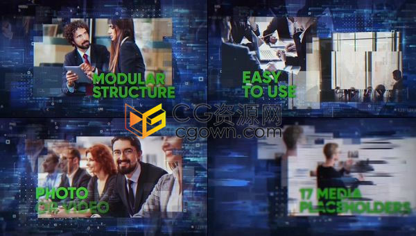 科技公司商业宣传片数字科技感像素撕裂动画效果-AE模板下载