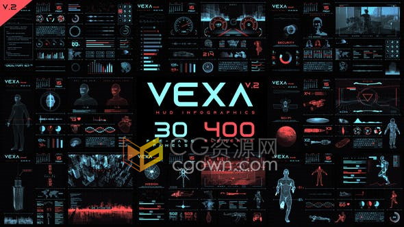 数字科技军事游戏HUD面板图服务器元素矩阵代码信息图表合集免费下载-AE模板