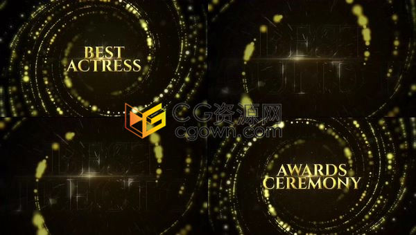 金黄螺旋状发光粒子背景演绎时尚婚礼颁奖派对文字标题片头包装-AE模板