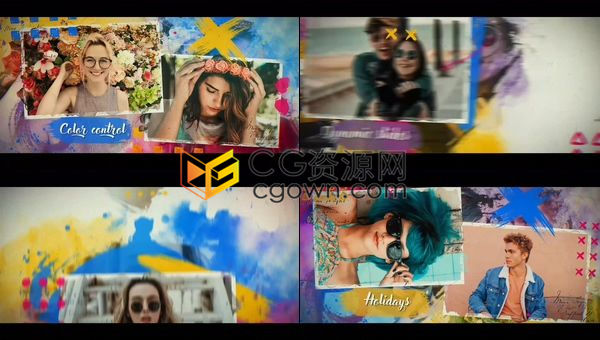 彩色笔刷效果视差遮罩特效浪漫回忆相册模板-AE模板下载