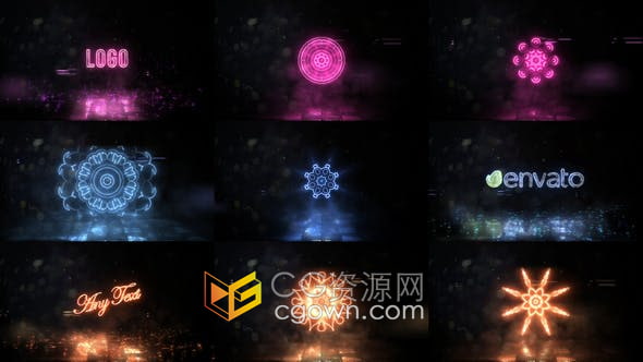 AE模板-万花筒霓虹灯火花粒子发光标志LOGO动画视频片头
