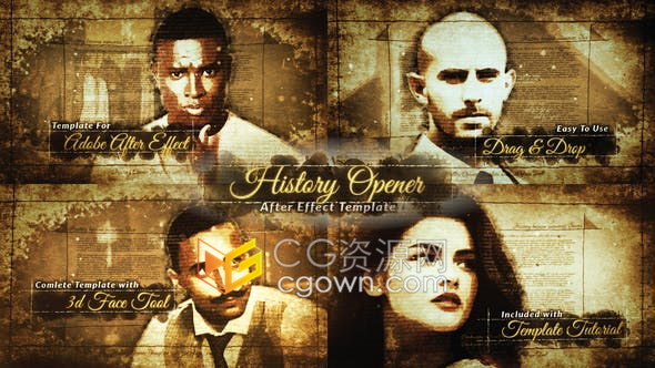 3D Photo History Opener复古老旧历史照片三维微动画相册介绍视频-AE模板