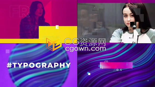 时尚动态节奏感企业标题文字排版宣传动画含漂亮彩色背景视频素材-AE模板下载