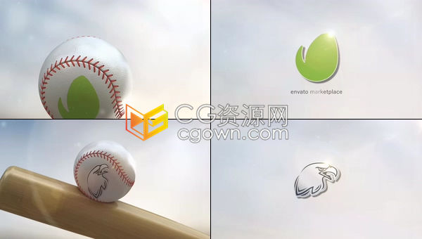 三维逼真慢动作率棒球射击弹起动画展示运动品牌标志LOGO动画-AE模板