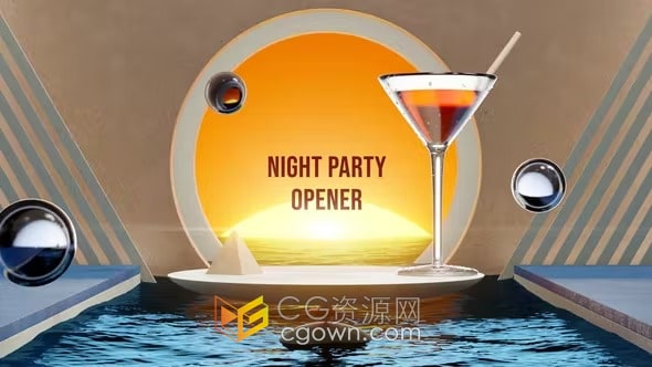 AE模板-夜间派对3d抽象背景鸡尾酒晚会开场白