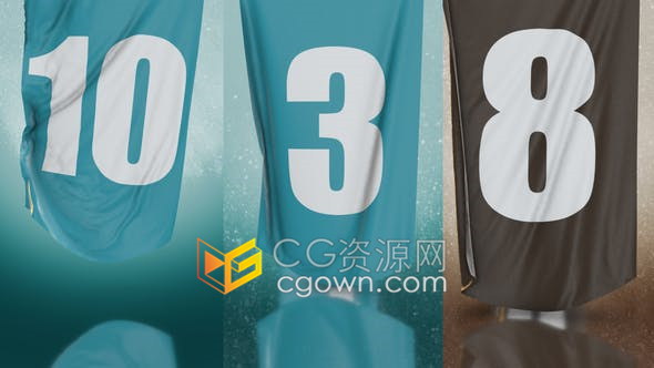3D逼真织物绸缎面料显示数字倒计时品牌标志LOGO片头-AE模板