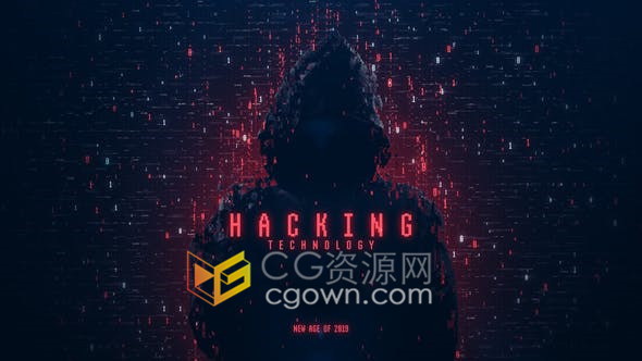 黑客剪影数字字段动画揭示广告数字产品编程网络安全技术标志片头-AE模板