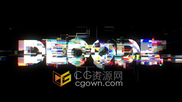 信号损坏解码故障线框文本标题徽标图形技术LOGO片头-AE模板