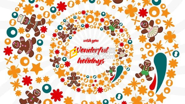 节日视频圣诞节祝福贺卡扁平化彩色旋转圆圈动画-AE模板下载