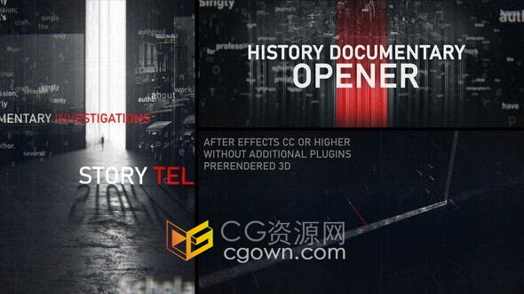 AE模板-三维空间感悬疑犯罪电影片头历史纪录片开场白