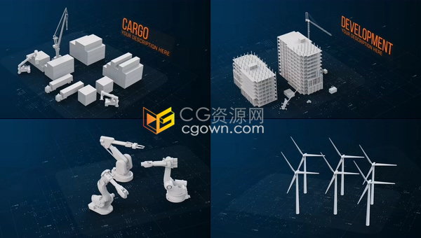 全球经济货运发展能源机械工程信息介绍商业宣传包装含三维场景-AE模板