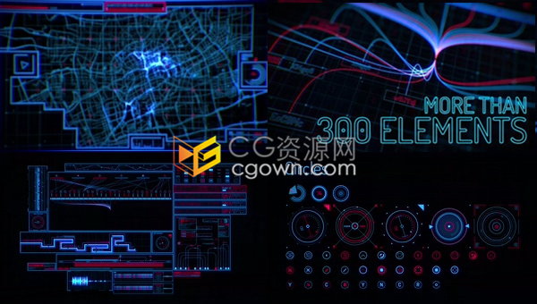 300种4K信息图形高科技全息HUD动态UI元素包-AE模板下载