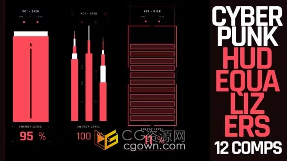 12种设计赛博朋克风格音频均衡器动画效果-AE模板