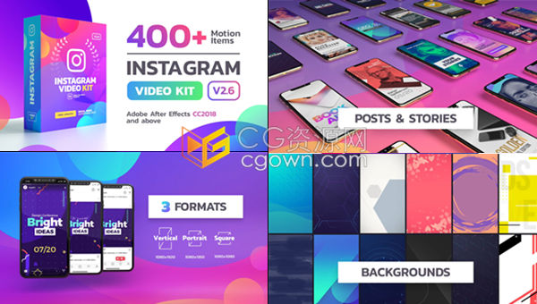 Vlog视频场景设计标题文本预设形状背景渐变双色调图标元素包装动画V2.6-AE模板