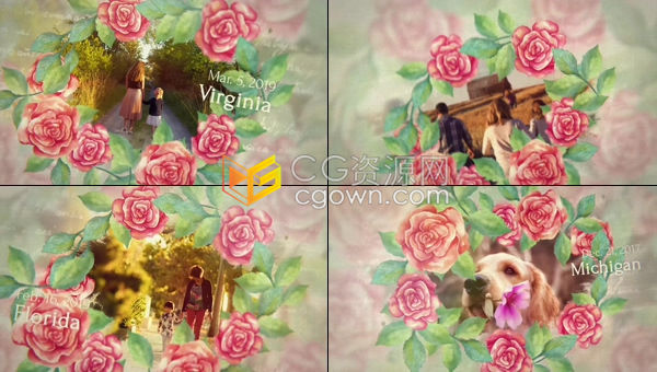 美丽迷人鲜花环绕现代婚礼相册家庭假期美好回忆视频相册-AE模板