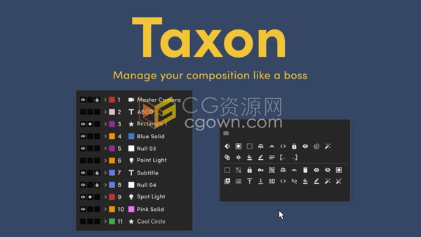 AE脚本Taxon v1.1.3一键选择不同属性图层控制分类