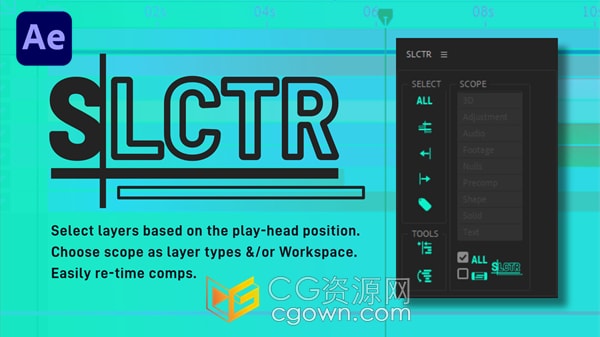 AE脚本SLCTR v1.0快速选择图层类型筛选工具