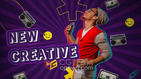 AE模板-带彩色阴影笔刷涂鸦动画效果舞会电子音乐活动音乐频道开场白