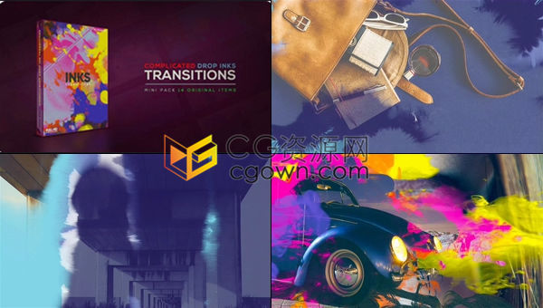 彩色复杂滴墨效果水墨泼洒转场艺术感过渡包-AE模板下载