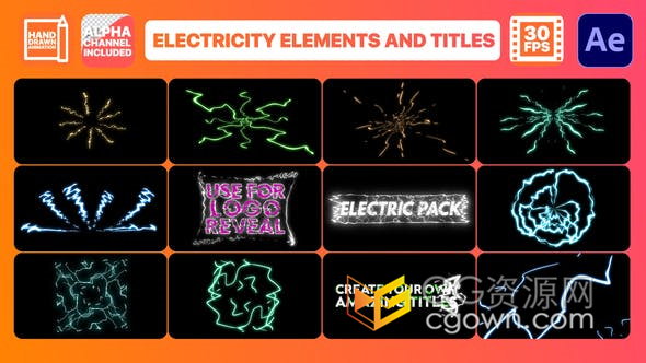 多彩带电能量元素标题制作极限比赛体育音乐节舞蹈小视频特效动画-AE模板