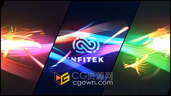 AE模板-闪亮多彩线条3d旋转抽象动画标志片头