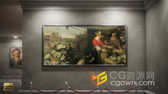 3D美术馆艺术博物馆室内作品展示现代版装饰框架相册-AE模板